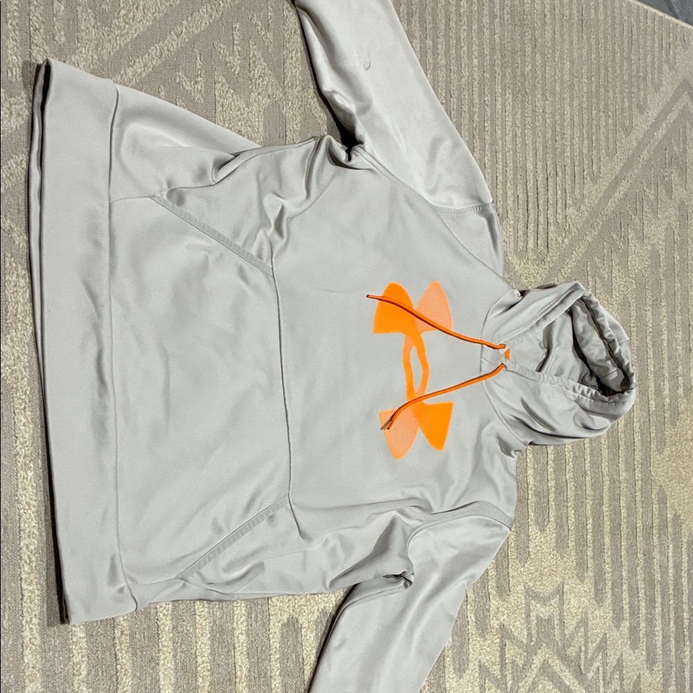 Under Armour Light Gray Hoodie with Bright Orange Logo